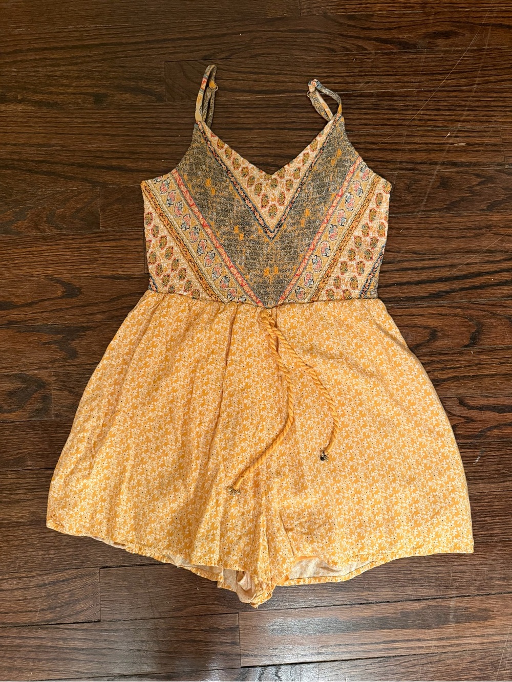 Xhilaration Yellow Floral women’s  Romper with Drawstring Waist